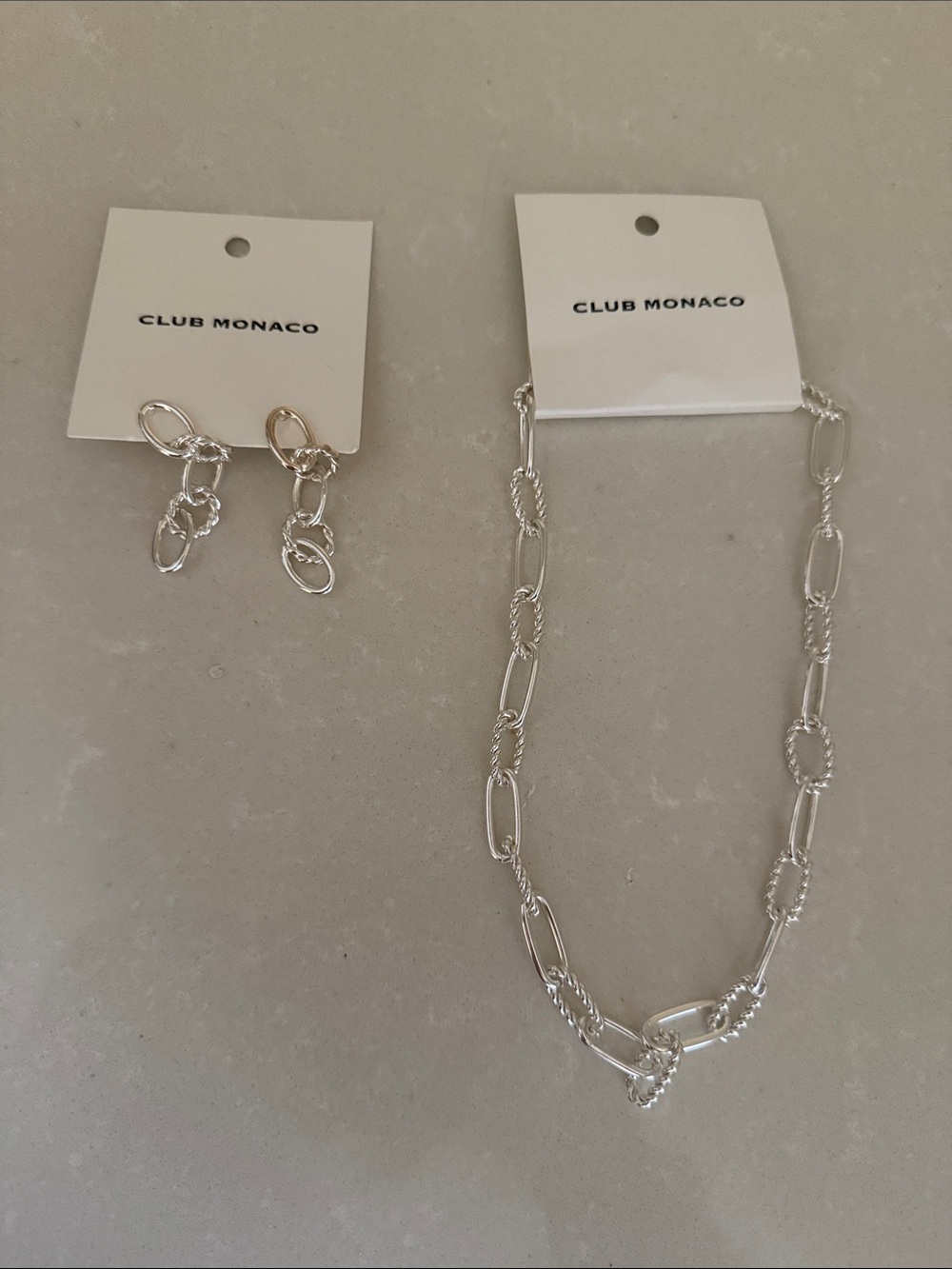 Club Monaco Mixed Metal & Silver Link Necklace with Matching Earrings